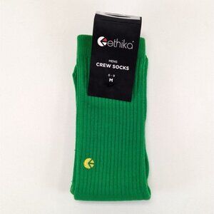 Ethika Crew Socks Mens M Green Ribbed Cotton Blend Lightweight Comfort